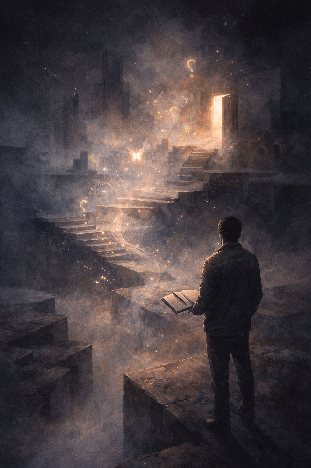 Abstract structured landscape symbolizing inquiry and discernment, reflecting the process of exploring dream images and the inner life through journaling.